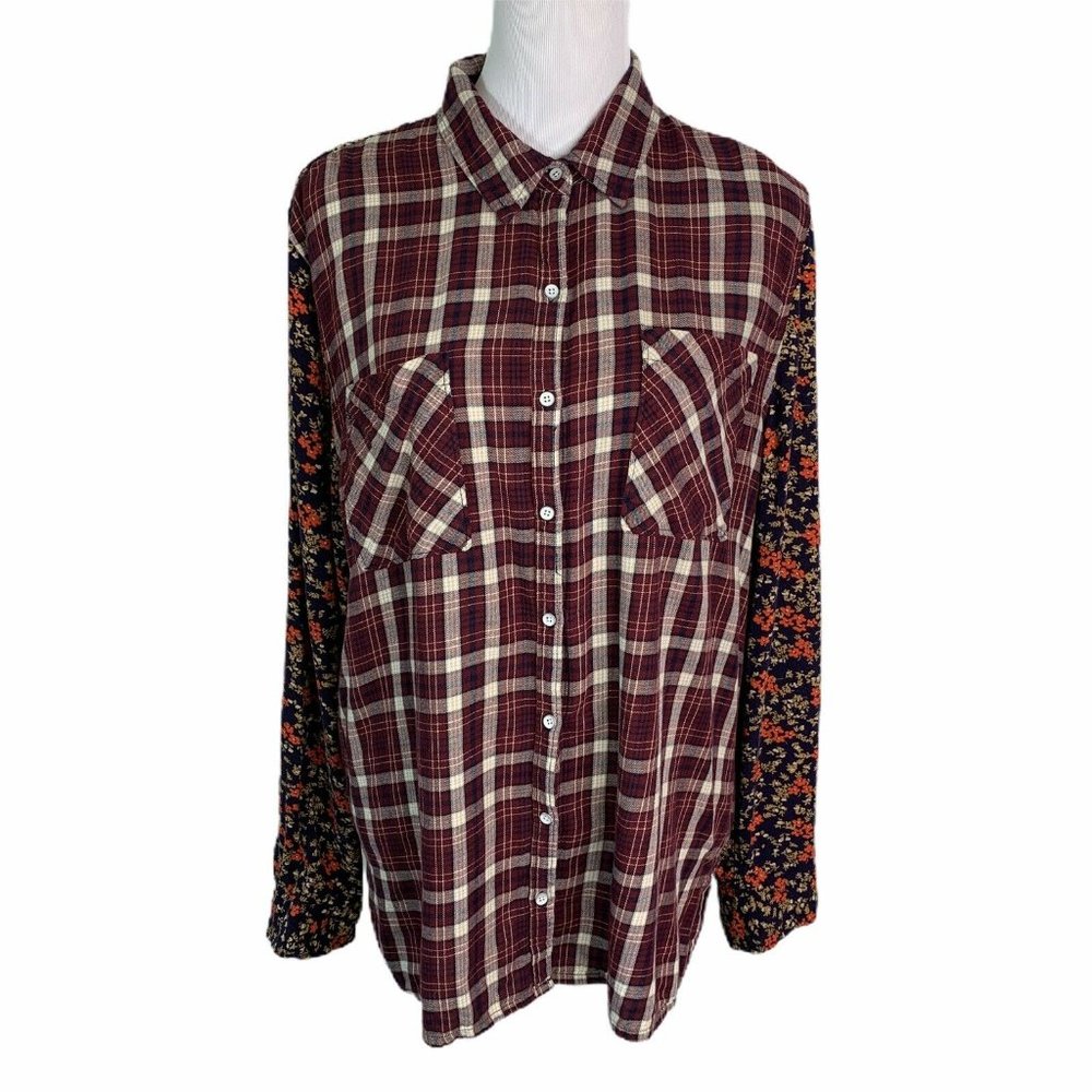 Bethany Mota Plaid  Floral Button Down Shirt